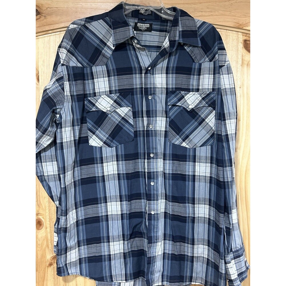 Authentic Western Youngbloods Men’s Long Sleeve Pearl Snap Blue Plaid XL